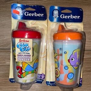 Vtg 2004 Gerber Fun Grips Insulated Sippy Cups NOS